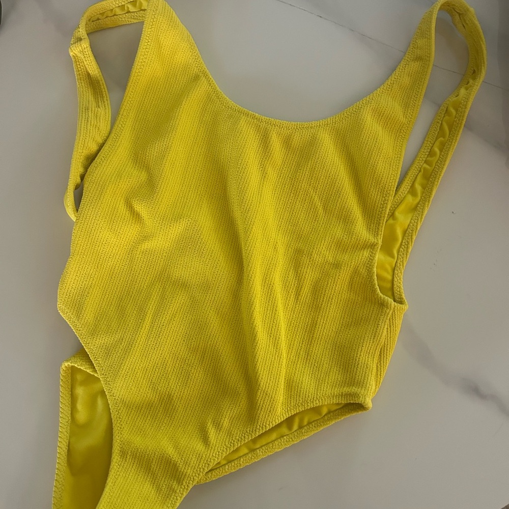 Topshop Yellow Ribbed One-Piece Swimsuit